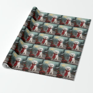 Maltese Dog in Snow Christmas Wrapping Paper