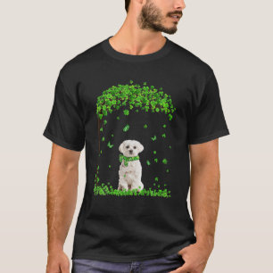 Maltese Dog Irish Green Shamrock Clover St Patrick T-Shirt