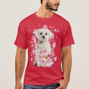 Maltese Dog Japanese Cherry Blossom Sakura Flower T-Shirt
