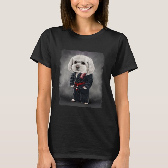 Maltese Dog Judo Karate Master In Black Judogi 1  T-Shirt (Front)