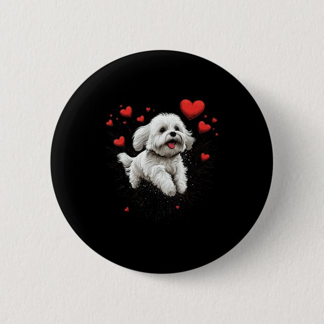 Maltese Dog Love Heart For Valentines Day Maltese  Button (Front)