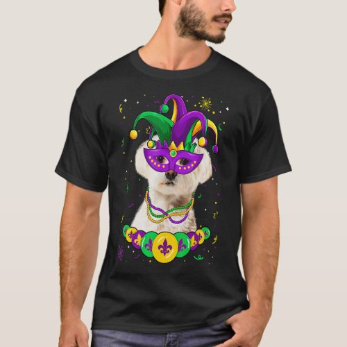 Maltese Dog Lover Mardi Gras Carnival Funny Mask B T_Shirt