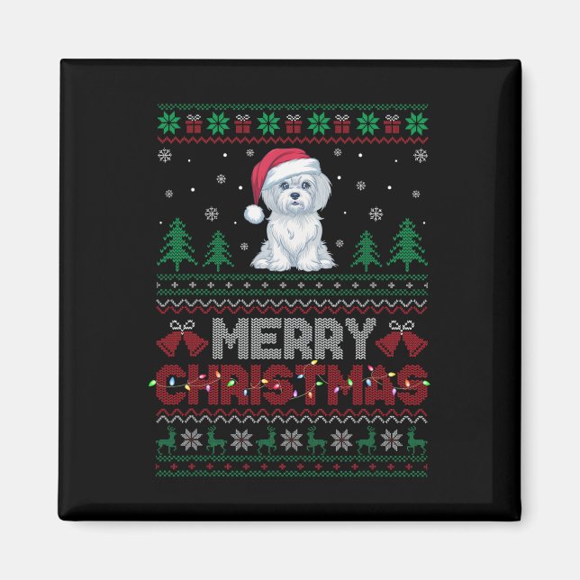Maltese Dog Lovers Santa Hat Christmas Tree Lights Magnet (Front)
