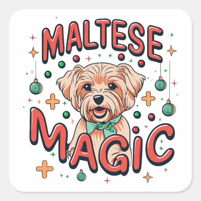 Maltese Dog Magic - Christmas in Retro 80s Style Square Sticker (Front)