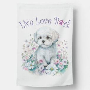 Maltese Dog Mom Floral House Flag
