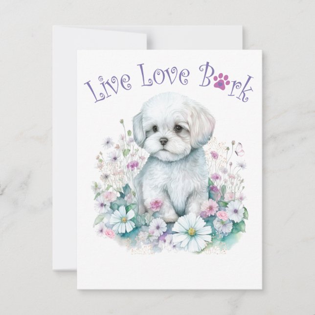 Maltese Dog Mom Floral Note Card (Front)