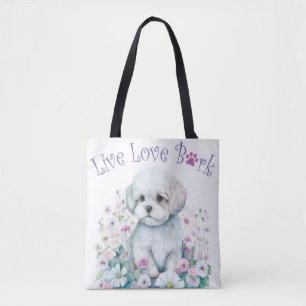 Maltese Dog Mom Floral Tote Bag