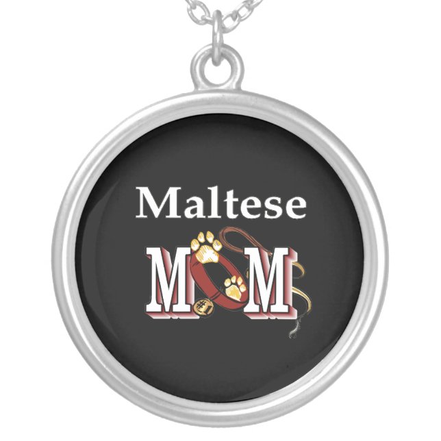 Maltese Dog Mom Silver Plated Necklace (Front)