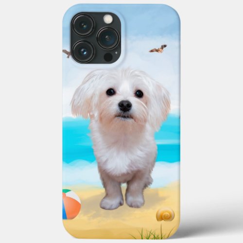 Maltese Dog on Beach iPhone 13 Pro Max Case