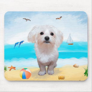 Maltese Dog on Beach Mouse Pad