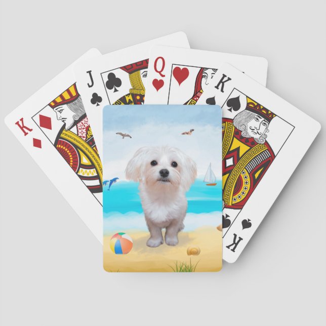 Maltese Dog on Beach Poker Cards (Back)