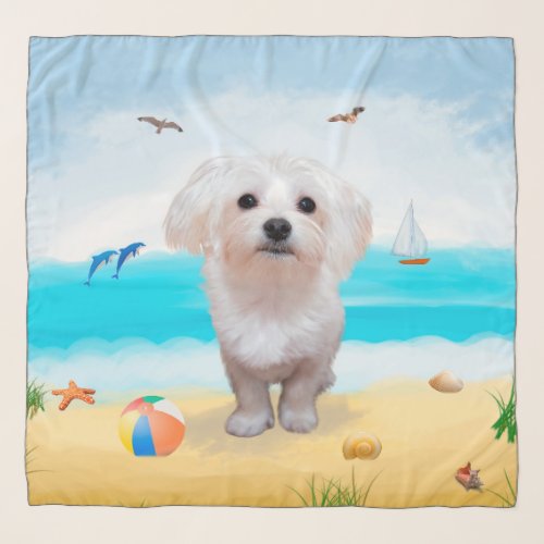 Maltese Dog on Beach Scarf