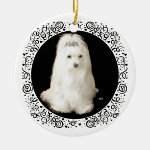 Maltese Dog on Black Ceramic Ornament