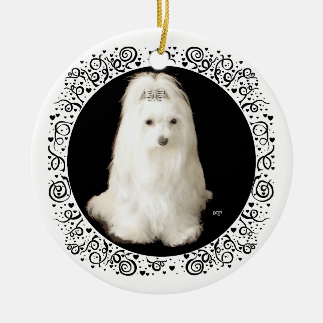 Maltese Dog on Black Ceramic Ornament (Front)