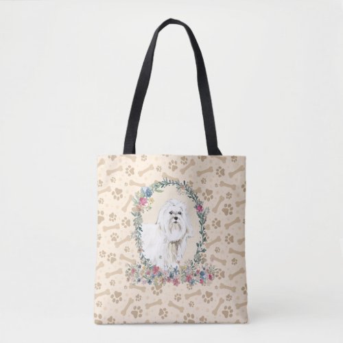 Maltese Dog Paw Print  Dog Bone Cute  Tote Bag