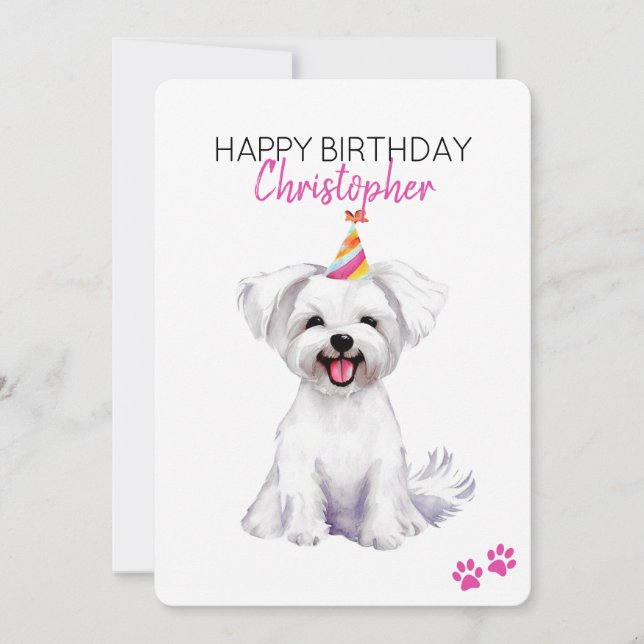 Maltese Dog Personalized Happy Birthday Card (Front)