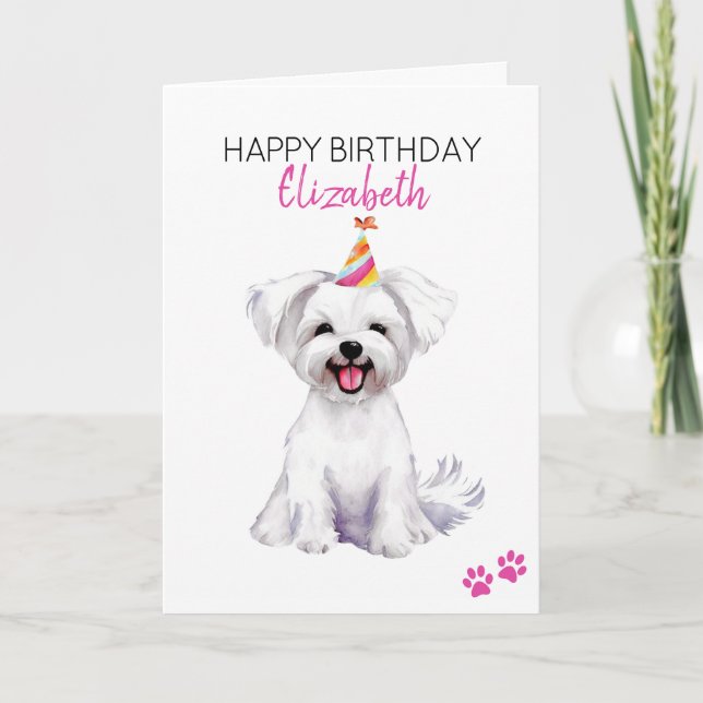 Maltese Dog Personalized Happy Birthday  Card (Front)