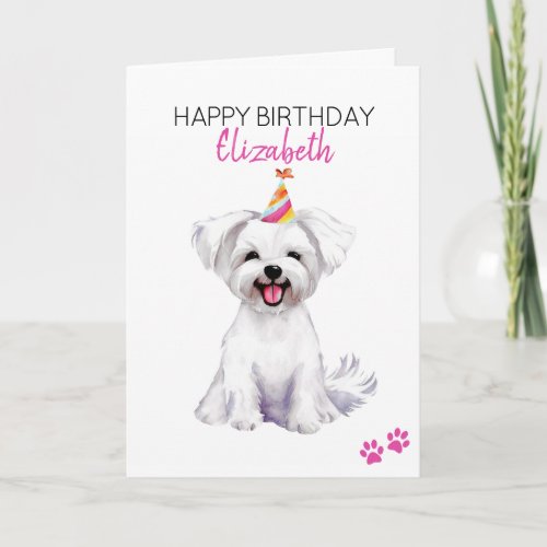 Maltese Dog Personalized Happy Birthday  Card