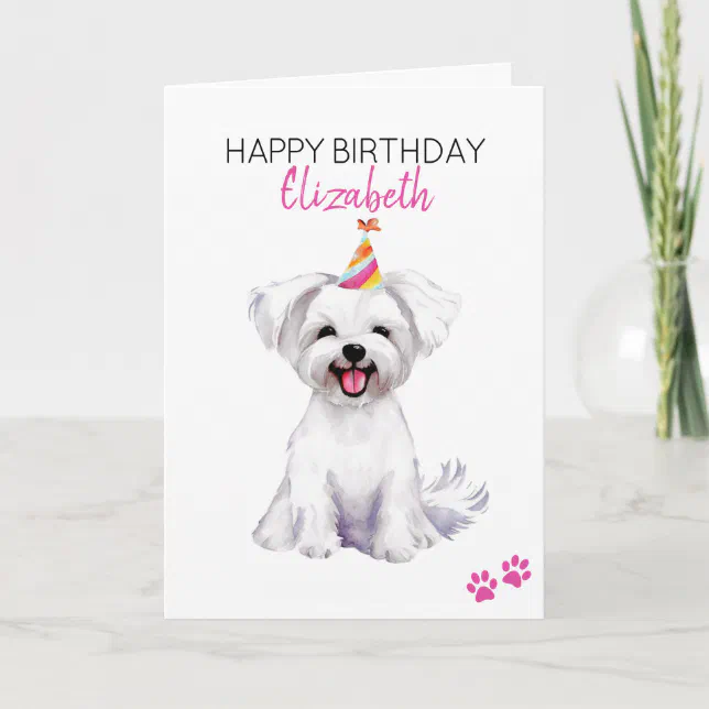 Maltese Dog Personalized Happy Birthday Card | Zazzle