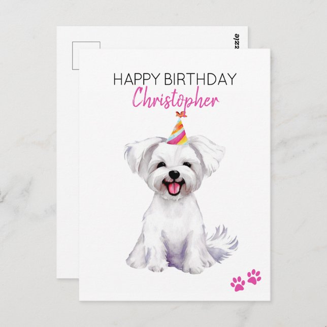 Maltese Dog Personalized Happy Birthday  Postcard (Front/Back)