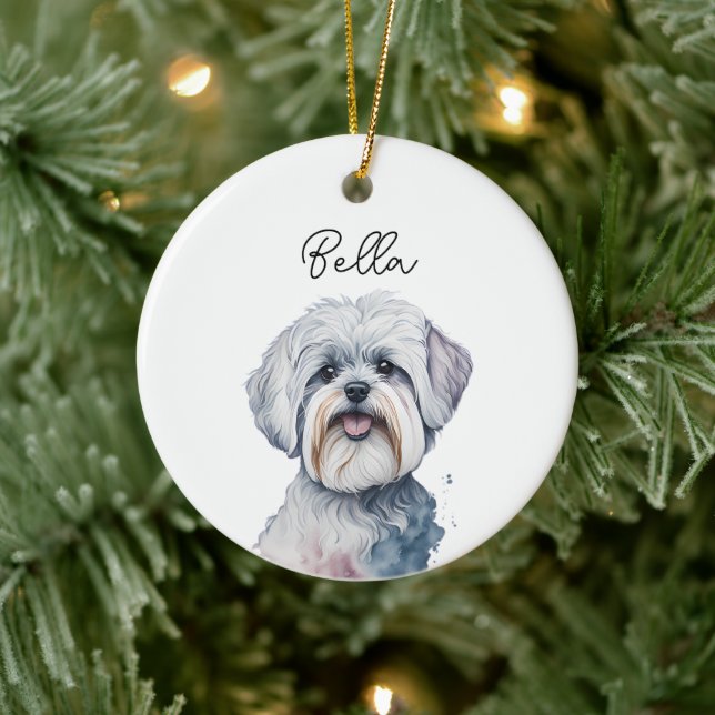 Maltese Dog Pet Custom Name Holiday Christmas  Ceramic Ornament (Tree)