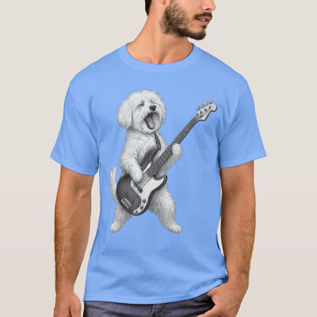 Maltese Dog Playing Bass Guitar Rock Music Dog Lov T-Shirt (Front)