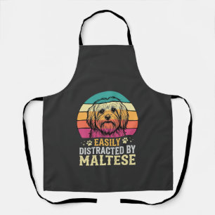 Maltese Dog Retro Sunset Distracted Apron
