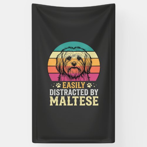 Maltese Dog Retro Sunset Distracted Banner
