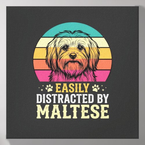 Maltese Dog Retro Sunset Distracted Canvas Photo Tile