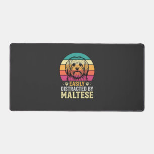 Maltese Dog Retro Sunset Distracted Desk Mat