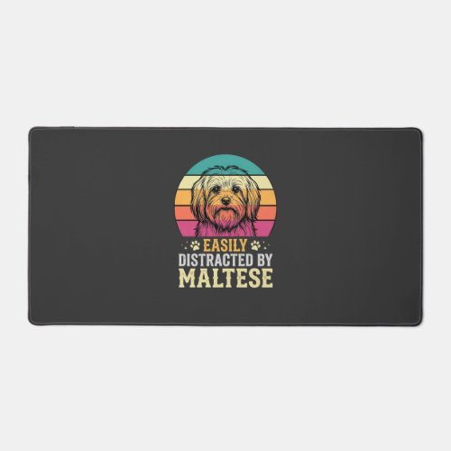 Maltese Dog Retro Sunset Distracted Desk Mat