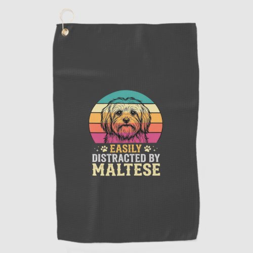 Maltese Dog Retro Sunset Distracted Golf Towel