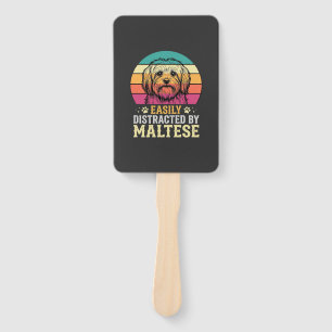 Maltese Dog Retro Sunset Distracted Hand Fan