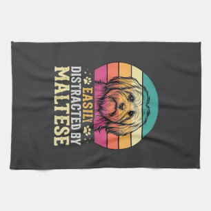 Maltese Dog Retro Sunset Distracted Kitchen Towel