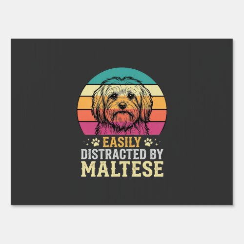 Maltese Dog Retro Sunset Distracted Sign