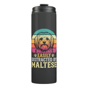 Maltese Dog Retro Sunset Distracted Thermal Tumbler