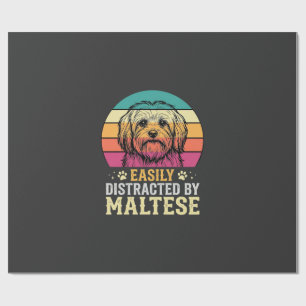 Maltese Dog Retro Sunset Distracted Wrapping Paper