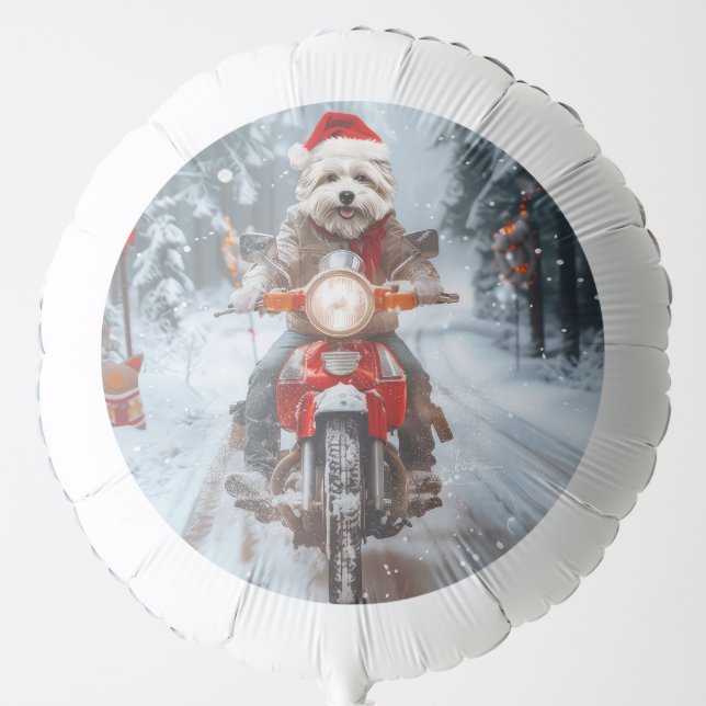 Maltese Dog Riding Motorcycle Christmas Balloon (Front)