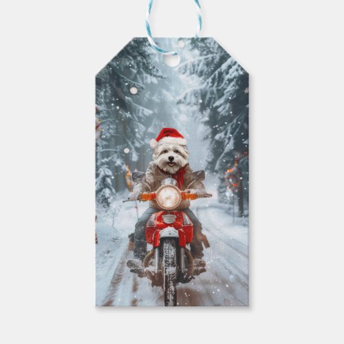 Maltese Dog Riding Motorcycle Christmas Gift Tags