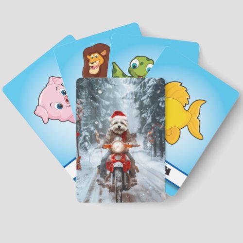 Maltese Dog Riding Motorcycle Christmas Matching Game Cards