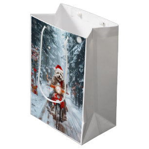 Maltese Dog Riding Motorcycle Christmas Medium Gift Bag