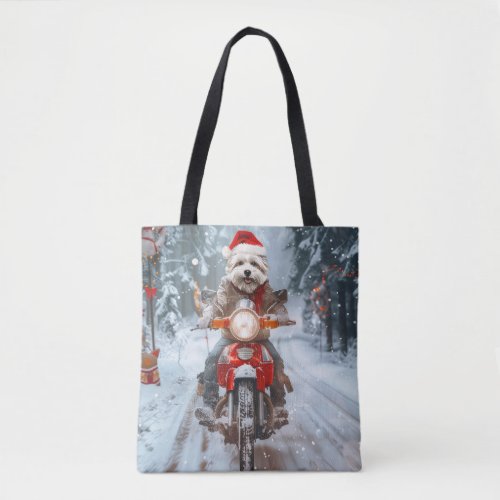 Maltese Dog Riding Motorcycle Christmas Tote Bag