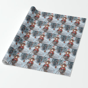 Maltese Dog Riding Motorcycle Christmas Wrapping Paper