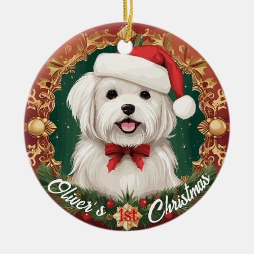 Maltese Dogâs First Christmas Ceramic Ornament