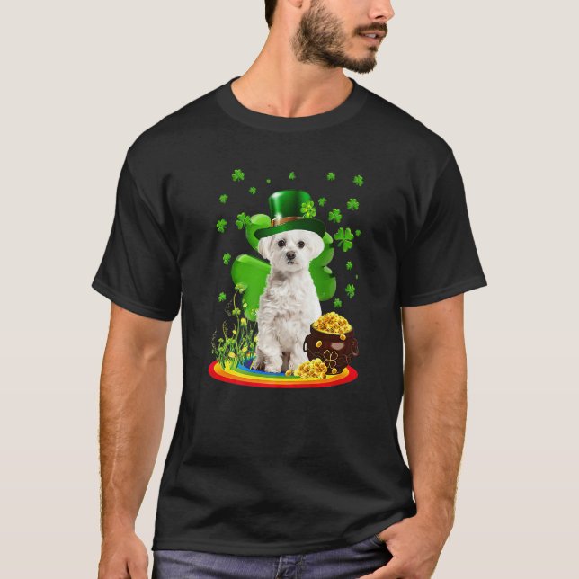 Maltese Dog Shamrock St Patricks Day Dog Irish Gif T-Shirt (Front)