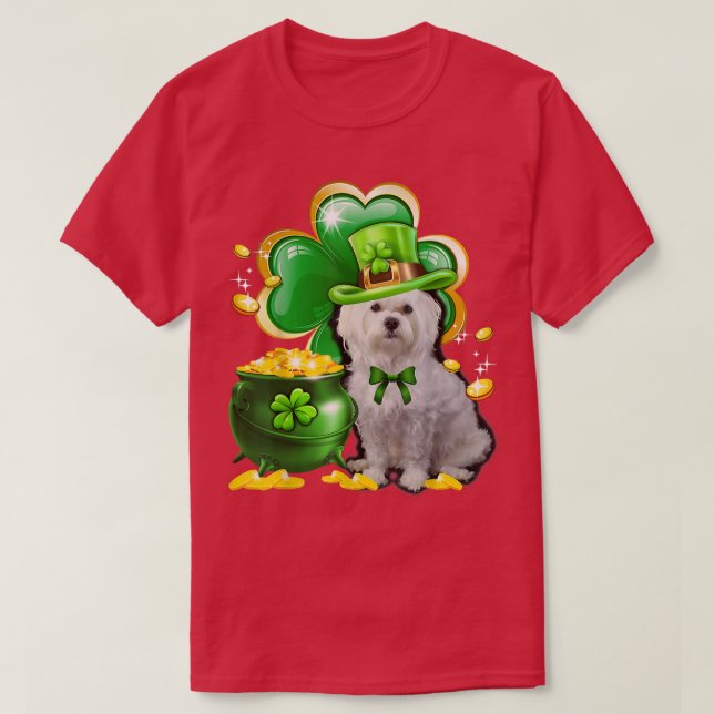 Maltese Dog Shamrock St Patricks Day Dog Irish  T-Shirt (Design Front)