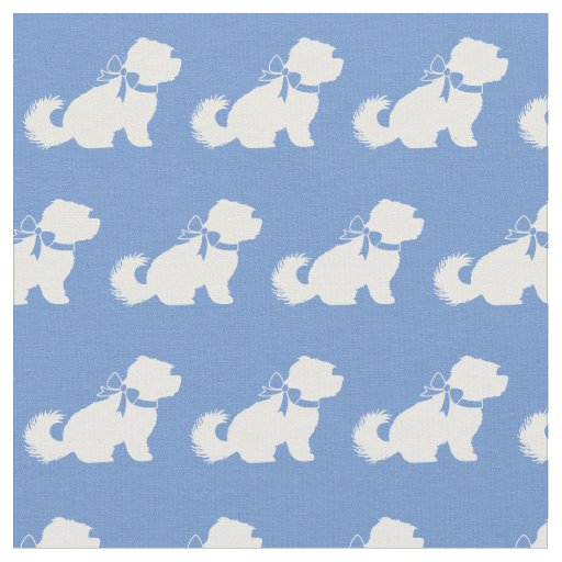 Maltese Dog Silhouette Pet Light Blue Fabric
