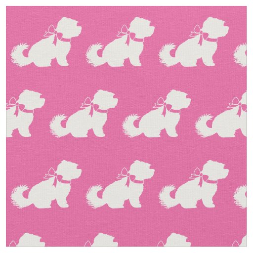 Maltese Dog Silhouette Pet Pink Fabric