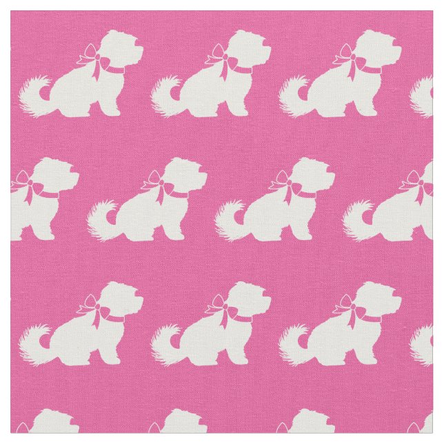 Maltese Dog Silhouette Pet Pink Fabric (Close Up)