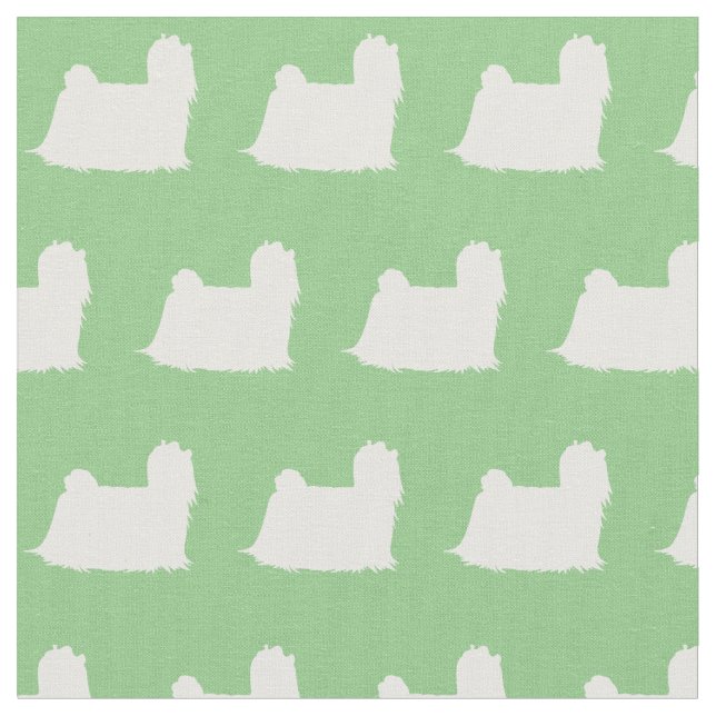 Maltese Dog Silhouette Pet Sage Green Fabric (Close Up)